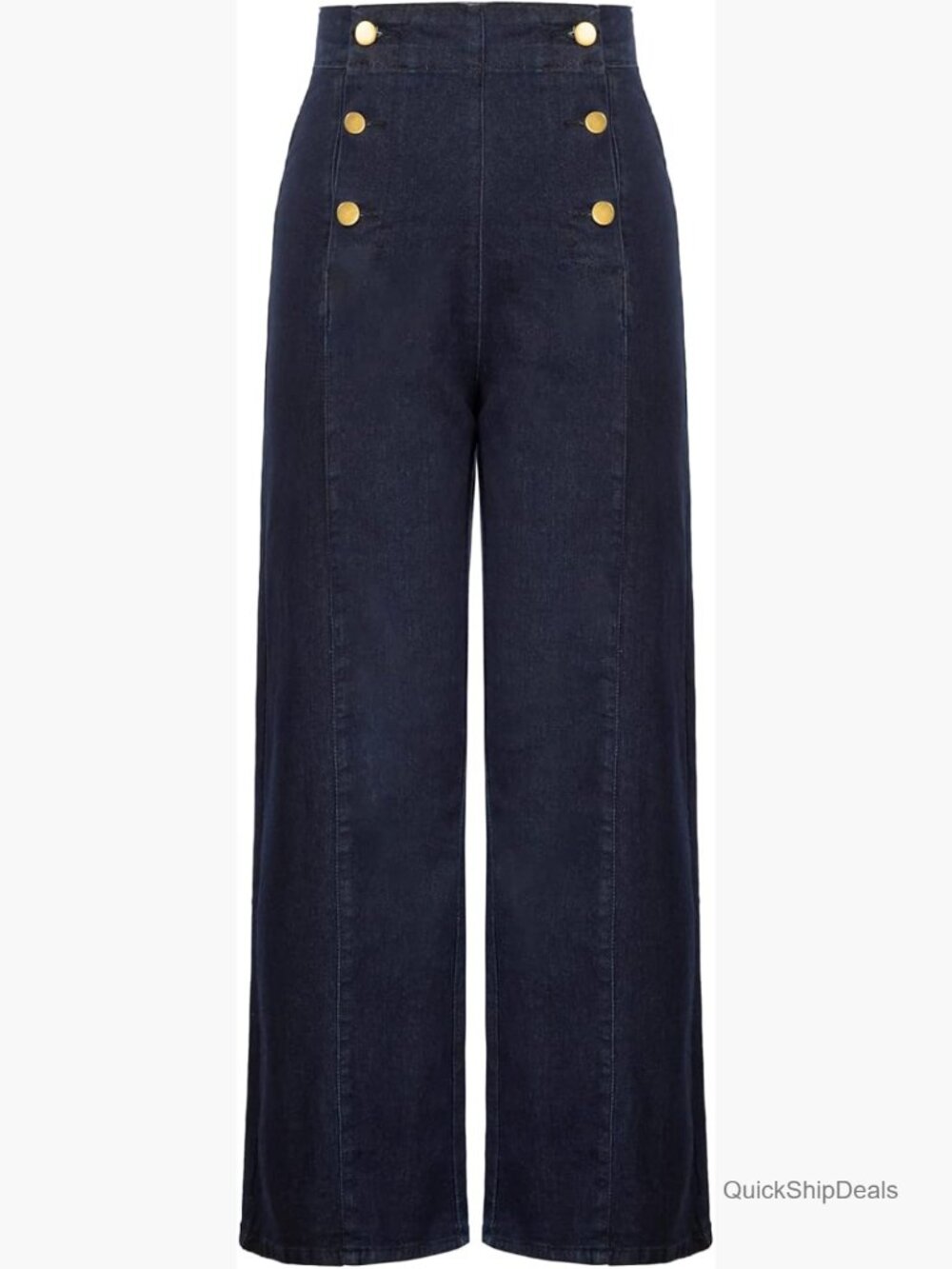 High Waisted Wide Leg Jeans Button Decorated Stretchy Denim Pants with Pockets